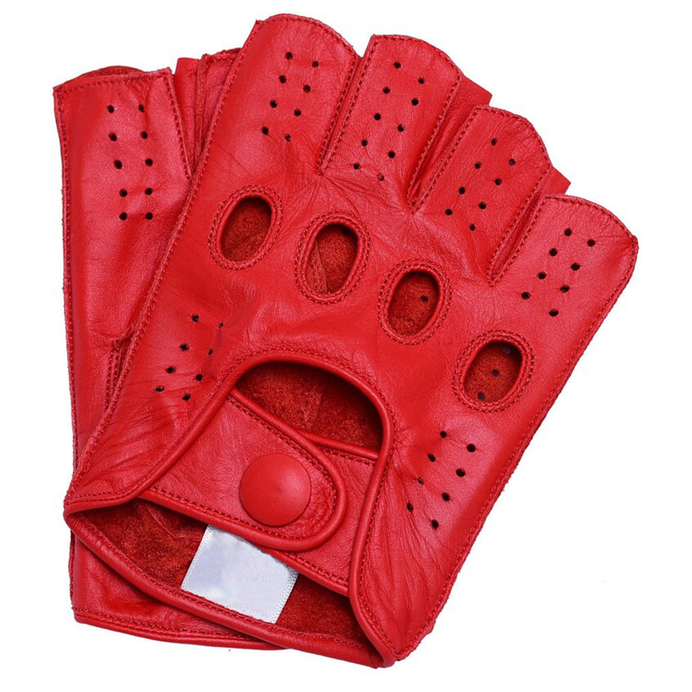Unisex Fingerless Leather Driving Gloves with Adjustable Wrist Strap